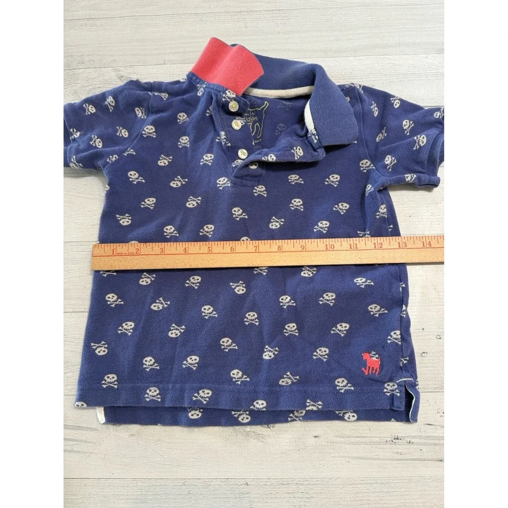 Mini Boden boys blue‎ skull and crossbones polo shirt 4/5